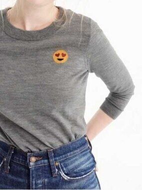 New XS L J.Crew heart eyes emoji merino wool crewneck sweater